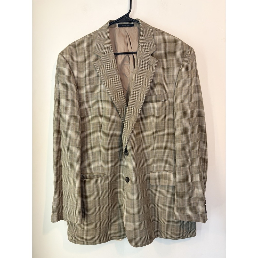 Vintage Lauren Ralph Lauren Glen Check Blazer Silk Wool 2 Button Beige Size 44R‎